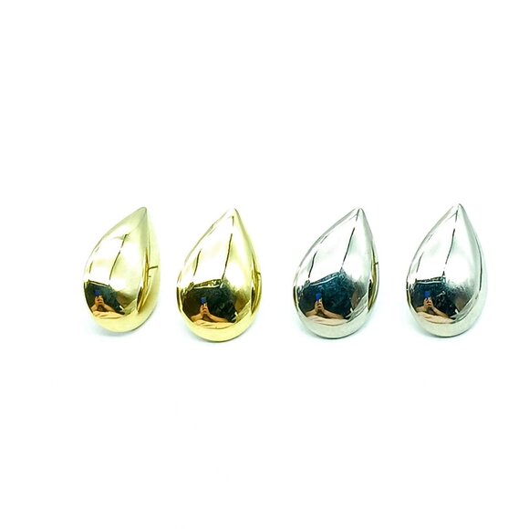 Vintage Basic Teardrop Stud Earrings Lot, 2 Pair Polished Silver Tone and Gold - Picture 1 of 2
